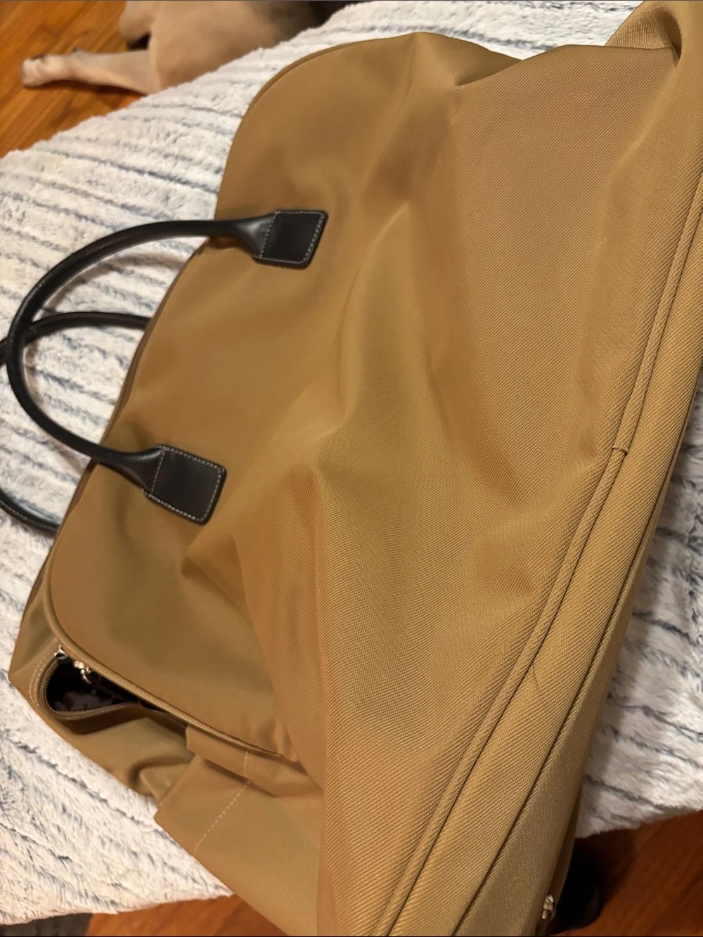 Maxx New York Tan Canvas Travel Tote with Black Trim